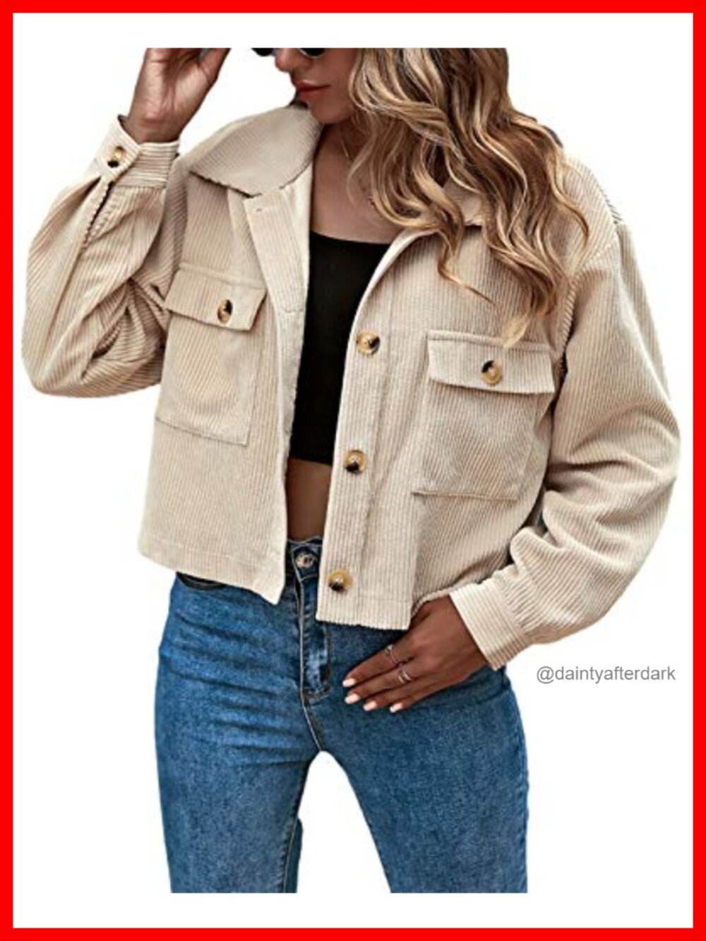 Womens Cropped Corduroy Shacket Button Down Crop Jacket Cotton Polyester